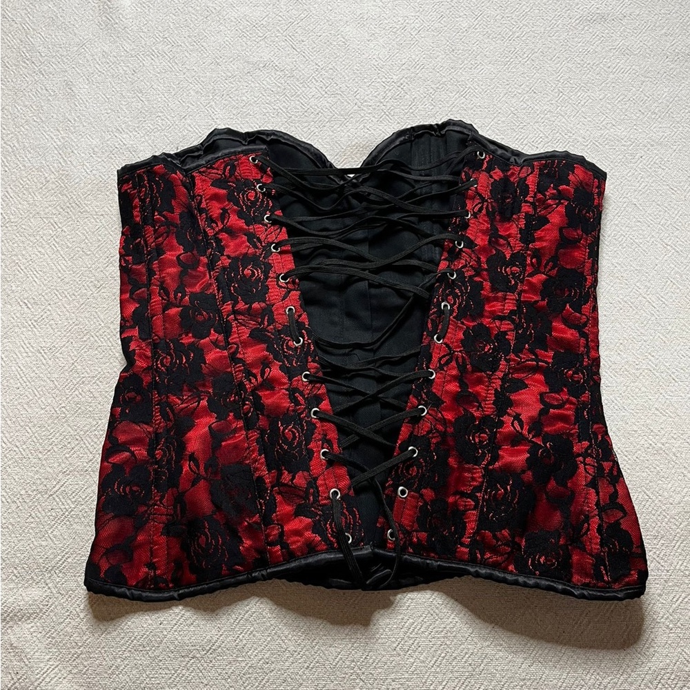 Daisy Corsets Lavish Red & Black Lace Front Zipper Corset XXL - Picture 6 of 8